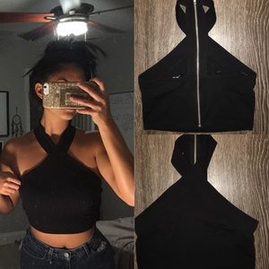 Black halter crop top